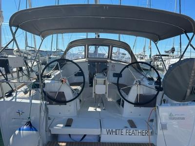 Cockpit of White Feather, a Jeanneau Sun Odyssey 349 sailboat at Grad Biograd na Moru, Croatia