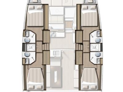 Floor plan of Zephyre, a Bali 4.2 catamaran at Mytikas, Greece