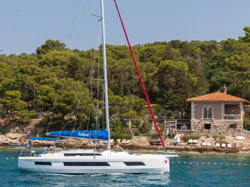 Exterior view of Sunsail 44.4 Premium, a Dufour 44 sailboat at Općina Marina, Croatia