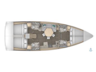 Floor plan of Sunsail 44.4 Premium, a Dufour 44 sailboat at Općina Marina, Croatia
