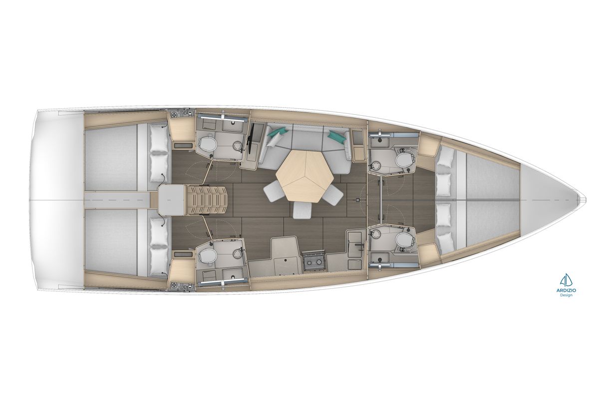 Floor plan of Sunsail 44.4 Premium, a Dufour 44 sailboat at Općina Marina, Croatia