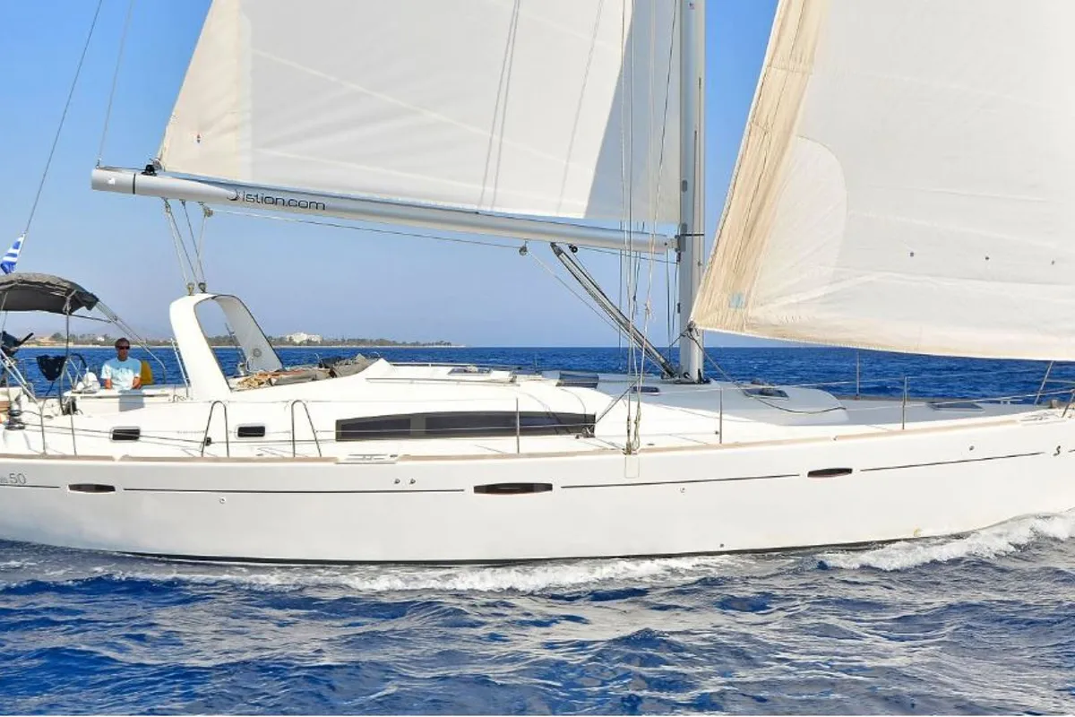 Exterior view of Leandros D, a Beneteau Oceanis 50 Family sailboat at Athens, Greece