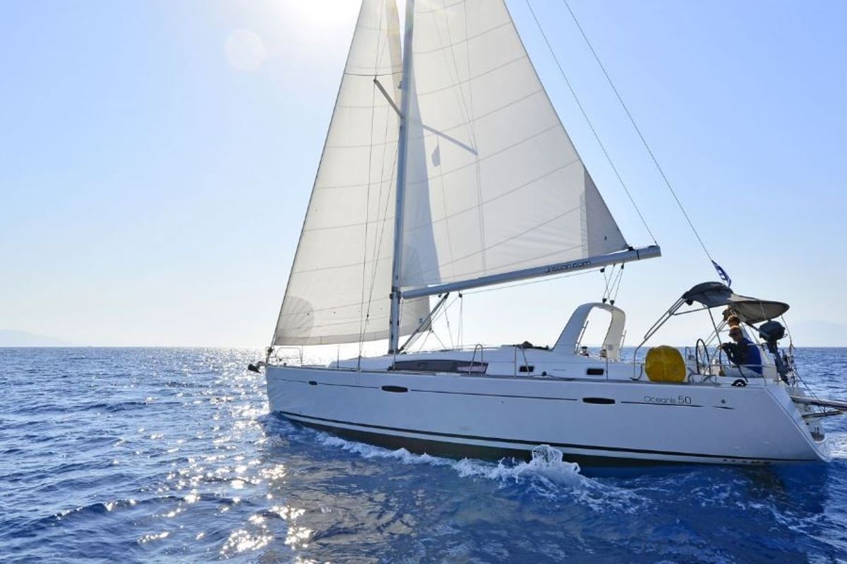 Exterior view of Leandros D, a Beneteau Oceanis 50 Family sailboat at Athens, Greece