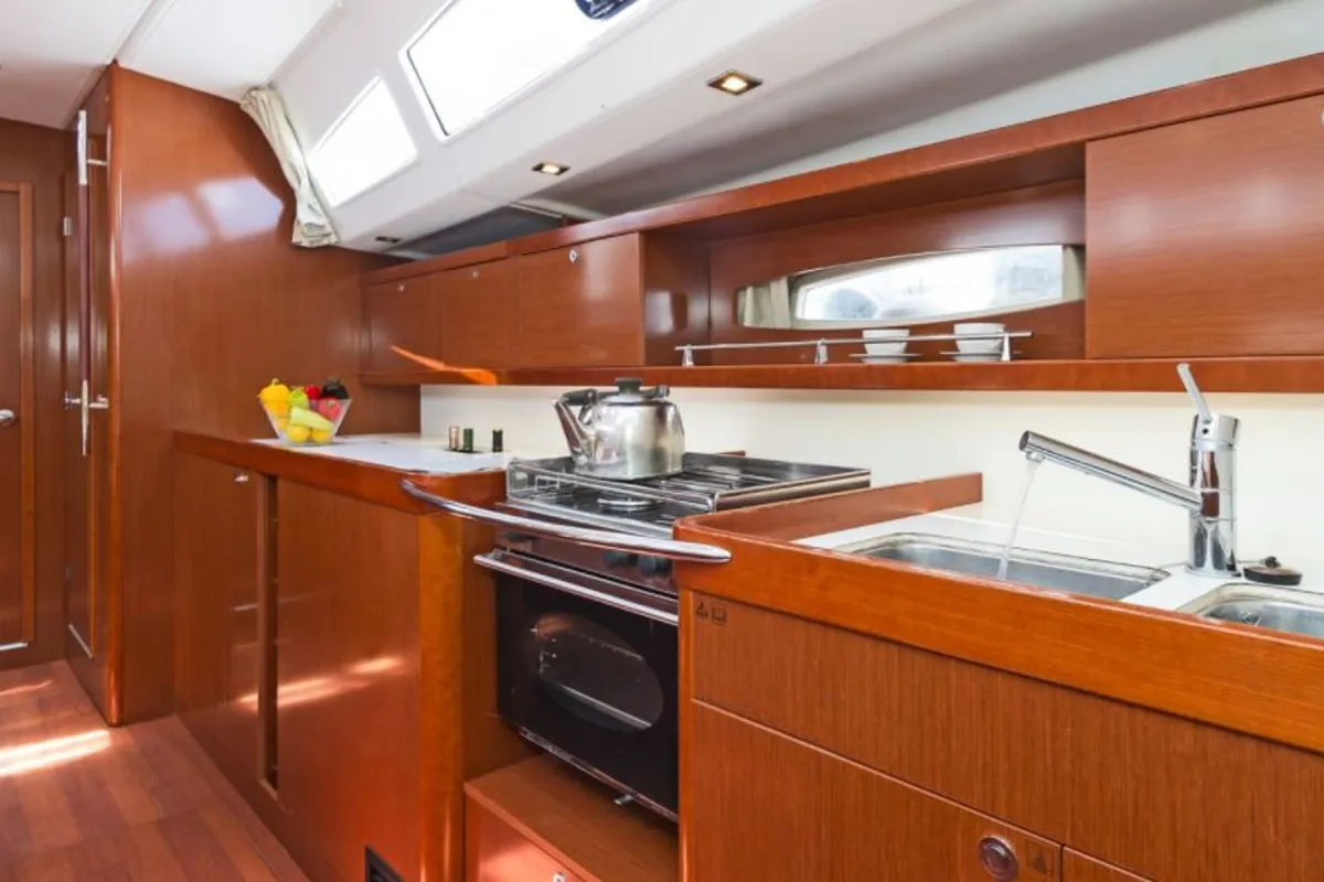 Galley of Leandros D, a Beneteau Oceanis 50 Family sailboat at Athens, Greece