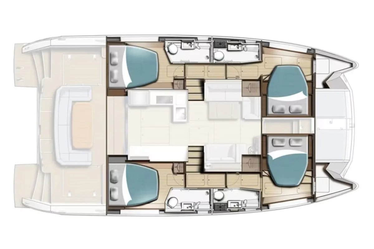 Floor plan of Sora, a Leopard Leopard 46PC catamaran at Fethiye, Turkey