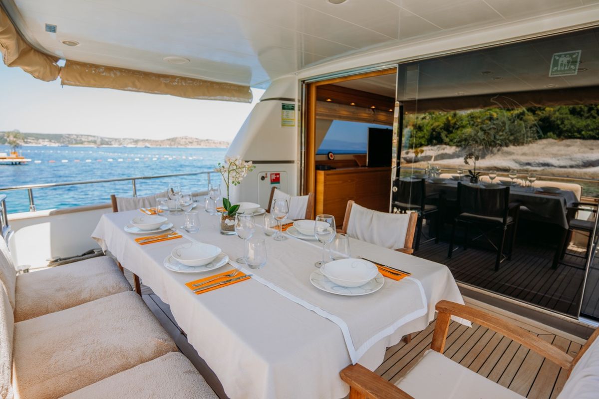 Deck of KUUM, a Sanlorenzo San Lorenzo 72 yacht at Bodrum, Turkey
