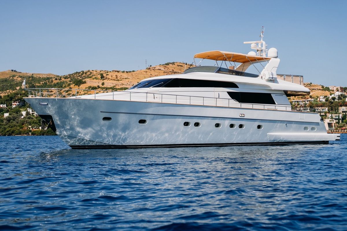 Exterior view of KUUM, a Sanlorenzo San Lorenzo 72 yacht at Bodrum, Turkey