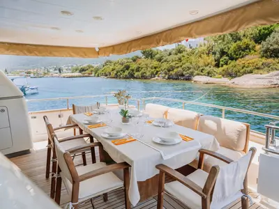 Deck of KUUM, a Sanlorenzo San Lorenzo 72 yacht at Bodrum, Turkey