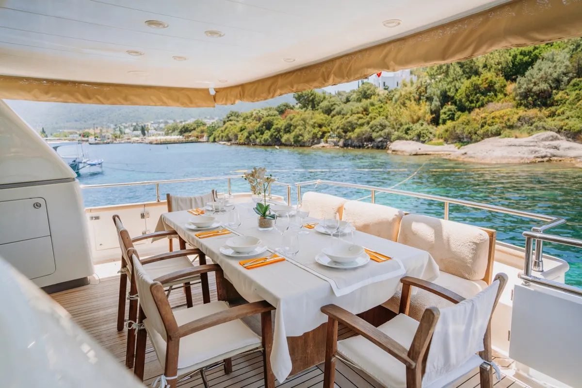 Deck of KUUM, a Sanlorenzo San Lorenzo 72 yacht at Bodrum, Turkey