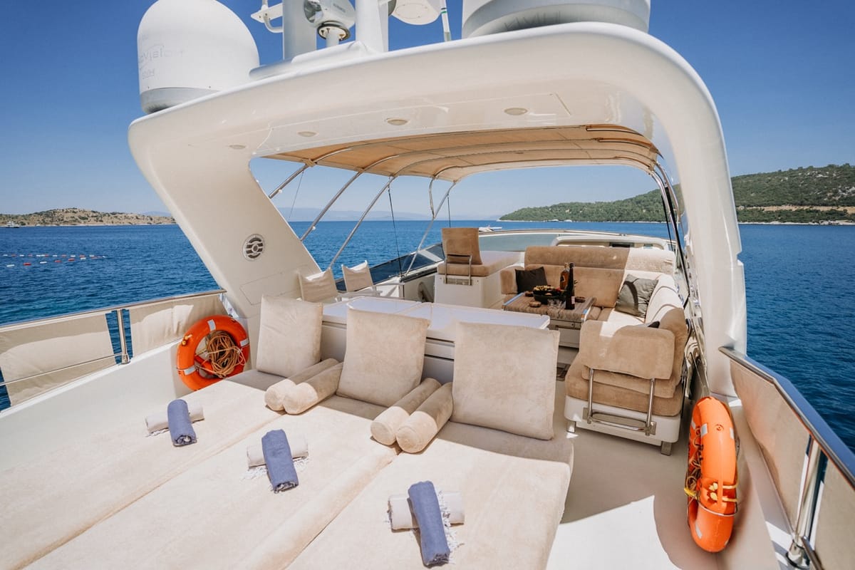 Deck of KUUM, a Sanlorenzo San Lorenzo 72 yacht at Bodrum, Turkey