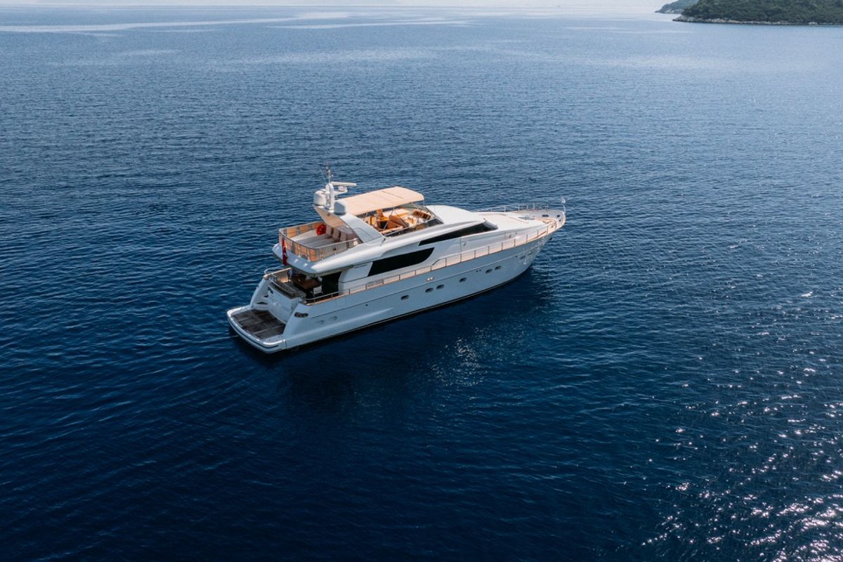 Exterior view of KUUM, a Sanlorenzo San Lorenzo 72 yacht at Bodrum, Turkey