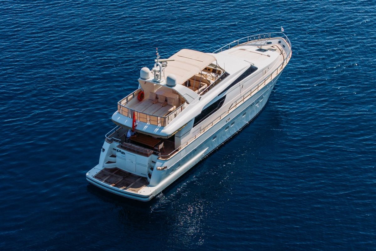 Exterior view of KUUM, a Sanlorenzo San Lorenzo 72 yacht at Bodrum, Turkey