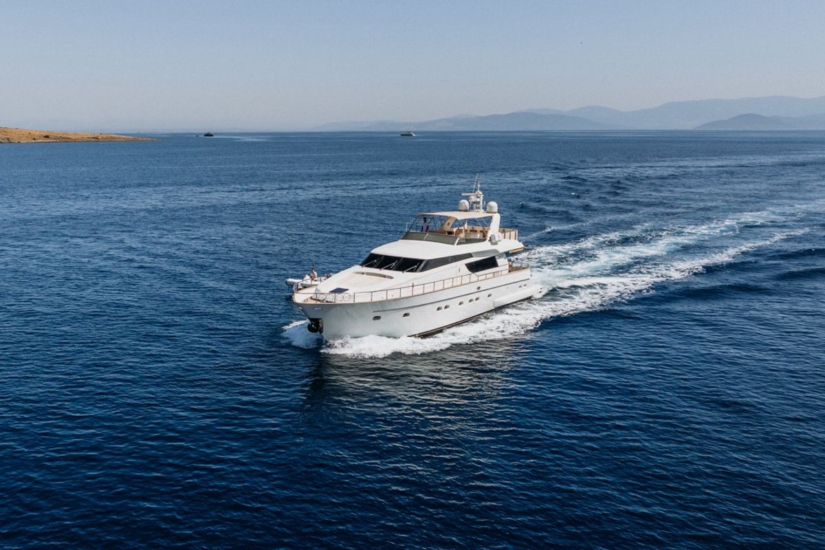 Exterior view of KUUM, a Sanlorenzo San Lorenzo 72 yacht at Bodrum, Turkey