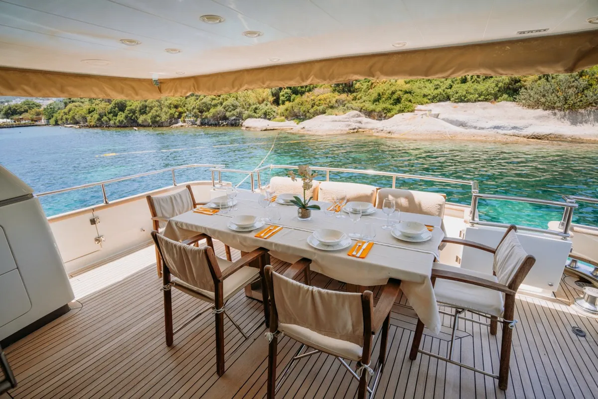 Deck of KUUM, a Sanlorenzo San Lorenzo 72 yacht at Bodrum, Turkey