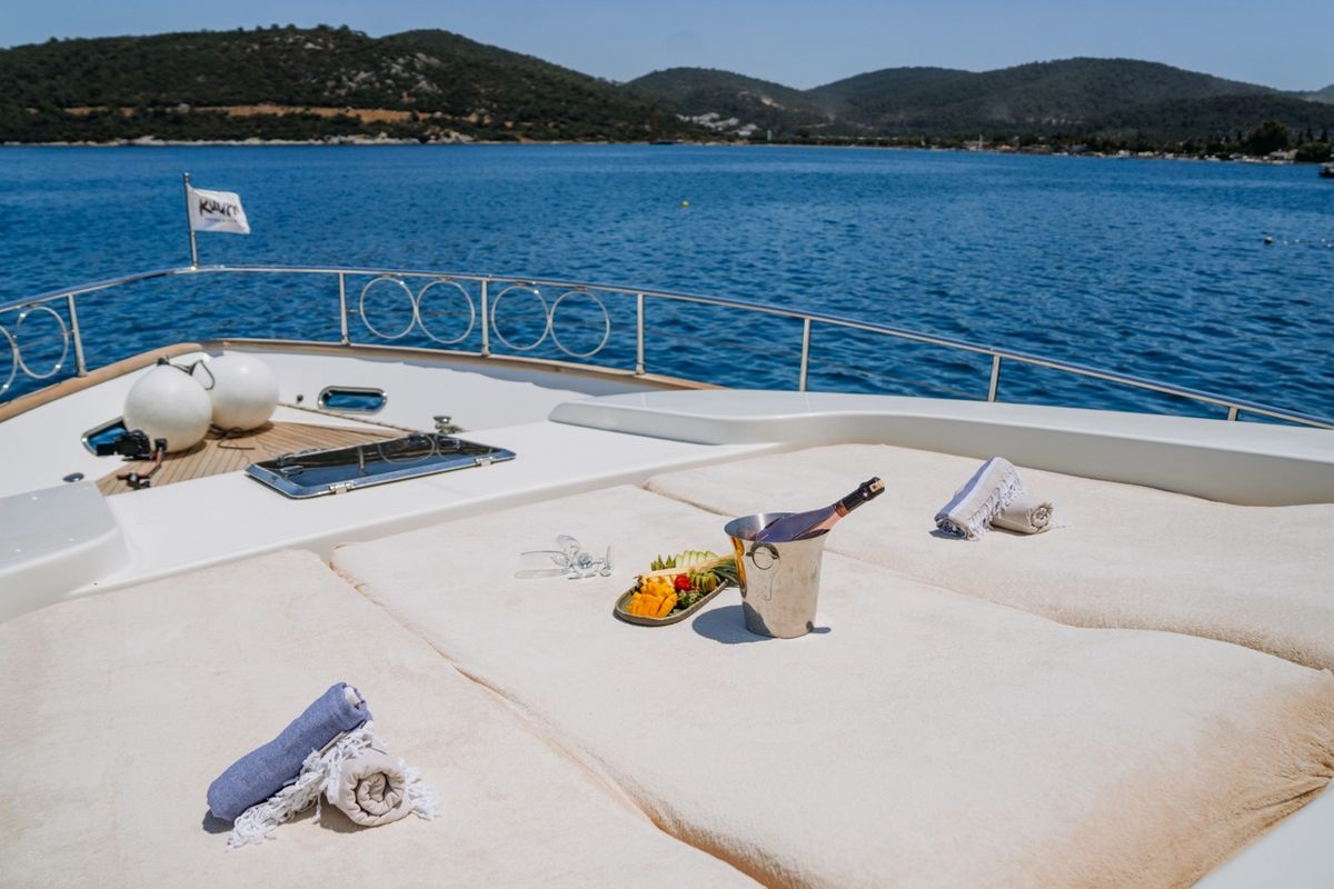 Deck of KUUM, a Sanlorenzo San Lorenzo 72 yacht at Bodrum, Turkey