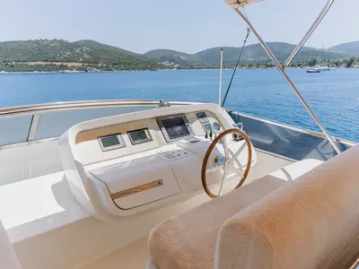 Cockpit of KUUM, a Sanlorenzo San Lorenzo 72 yacht at Bodrum, Turkey