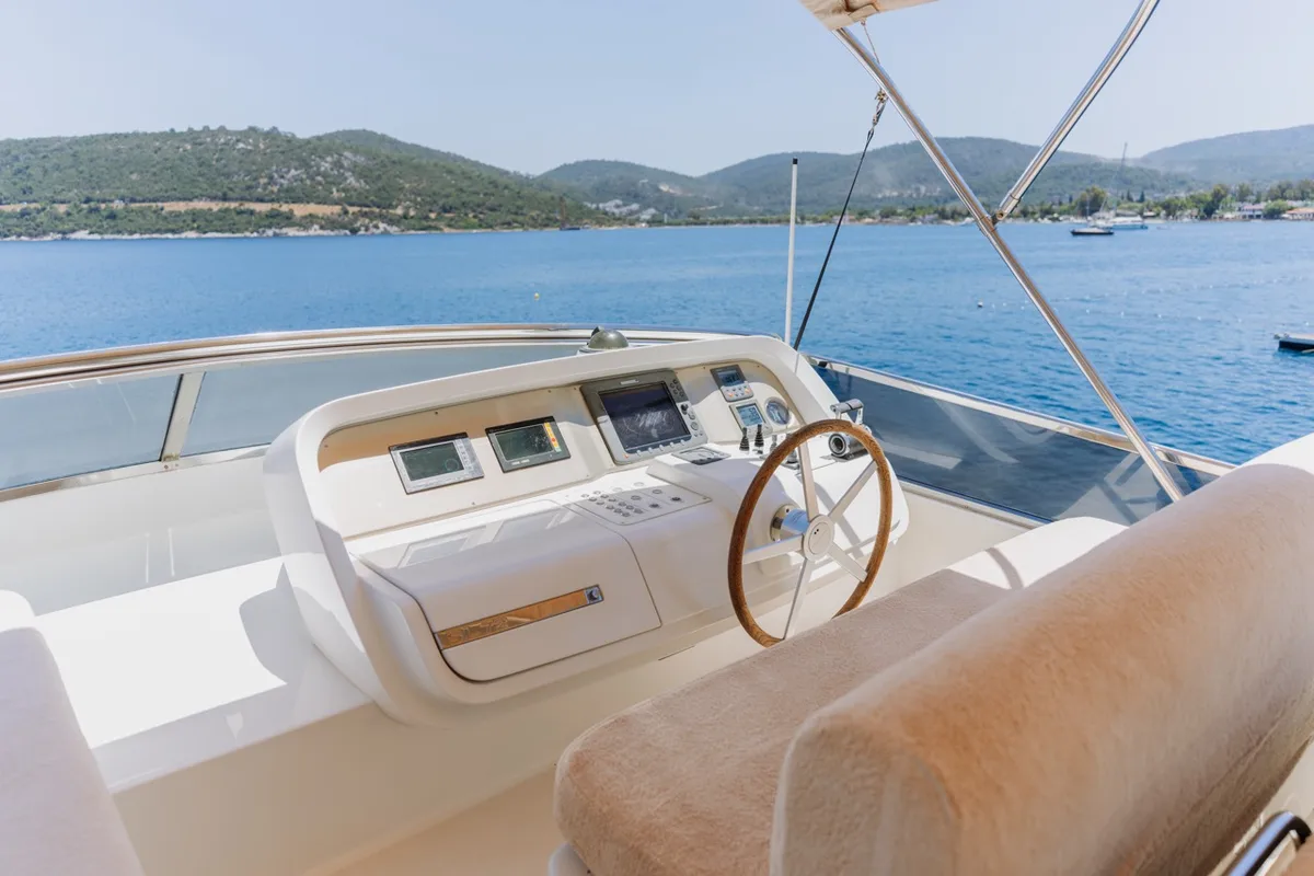 Cockpit of KUUM, a Sanlorenzo San Lorenzo 72 yacht at Bodrum, Turkey