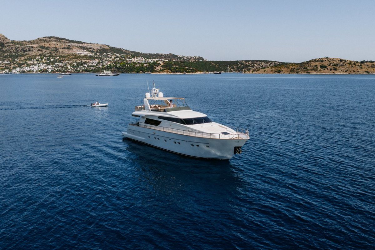 Exterior view of KUUM, a Sanlorenzo San Lorenzo 72 yacht at Bodrum, Turkey