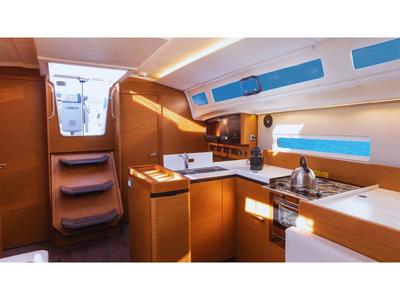 Galley of TETI, a Jeanneau Sun Odyssey 410 sailboat at Vibo Valentia, Italy