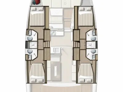 Floor plan of Joy, a Bali 4.2 catamaran at Ajaccio, France