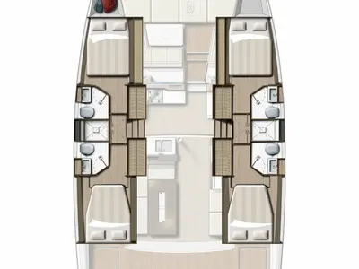 Floor plan of Joy, a Bali 4.2 catamaran at Ajaccio, France
