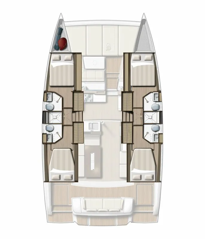 Floor plan of Joy, a Bali 4.2 catamaran at Ajaccio, France