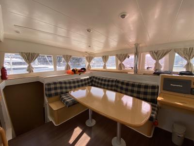 Salon of Winnie, a Lagoon 400 catamaran at Fethiye, Turkey