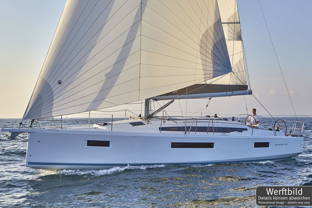 Exterior view of Mare, a Jeanneau Sun Odyssey 410 sailboat at Općina Rogoznica, Croatia