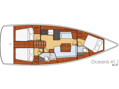 Floor plan of Alma Libre V, a Beneteau Oceanis 41.1 sailboat at Municipal Unit of Lefkada, Greece