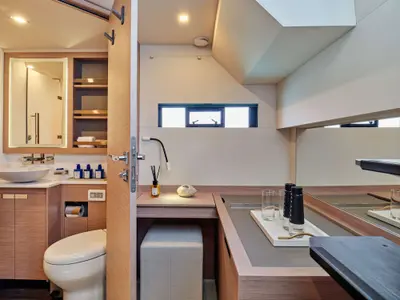 Elly, a Fountaine Pajot Power 67 catamaran at Flisvos Marina, Greece