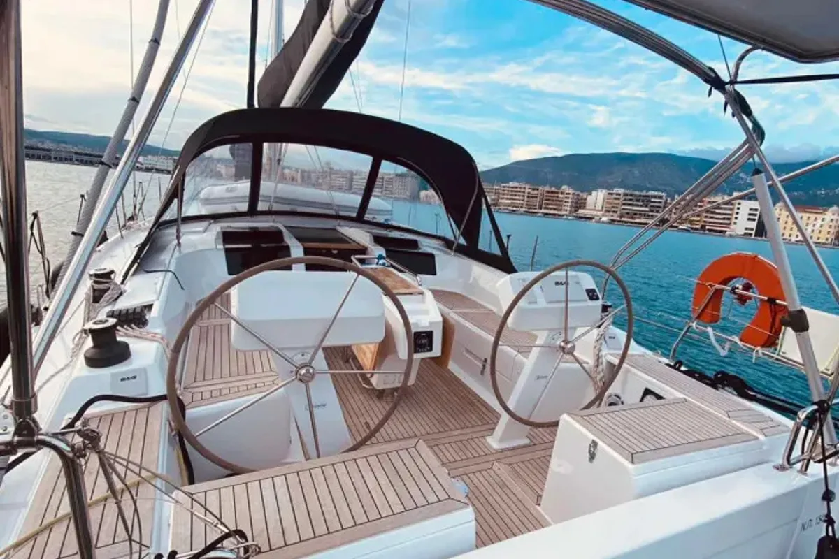 Cockpit of Rogira, a Hanse Yachts Hanse 458 sailboat at Volos Municipality, Greece