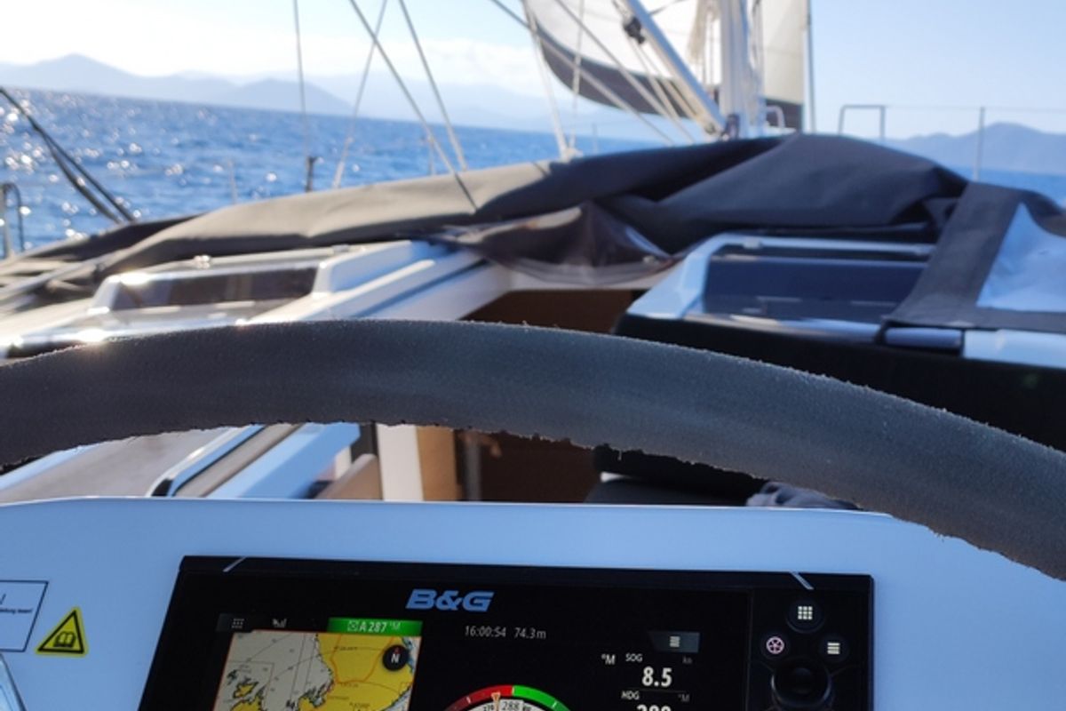 Cockpit of Rogira, a Hanse Yachts Hanse 458 sailboat at Volos Municipality, Greece