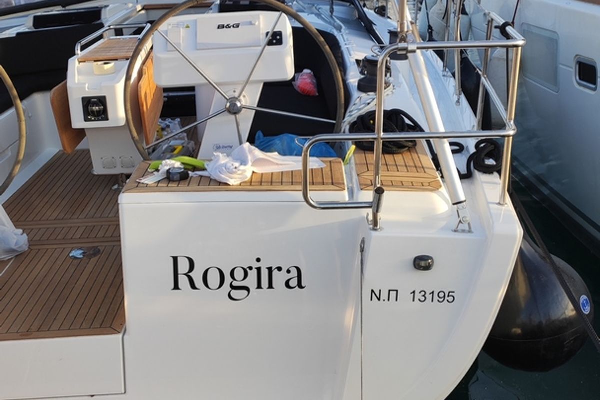 Exterior view of Rogira, a Hanse Yachts Hanse 458 sailboat at Volos Municipality, Greece