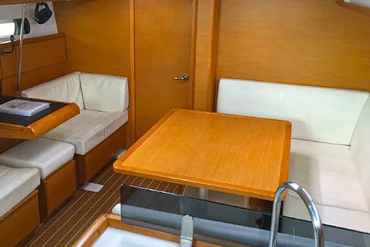 Salon of ETERNITY, a Jeanneau Sun Odyssey 409 sailboat at Municipal Unit of Lefkada, Greece