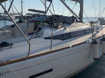 Deck of ETERNITY, a Jeanneau Sun Odyssey 409 sailboat at Municipal Unit of Lefkada, Greece