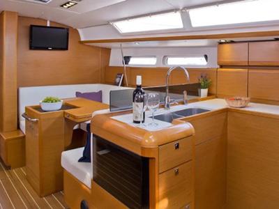 Salon of ETERNITY, a Jeanneau Sun Odyssey 409 sailboat at Municipal Unit of Lefkada, Greece
