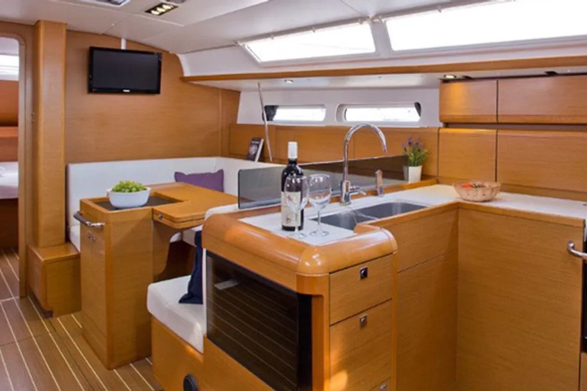 Salon of ETERNITY, a Jeanneau Sun Odyssey 409 sailboat at Municipal Unit of Lefkada, Greece