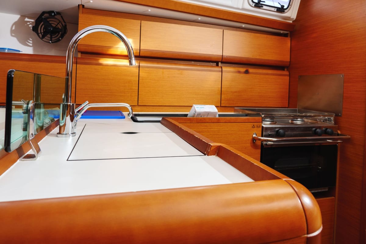 Galley of Odessa, a Jeanneau Sun Odyssey 449 sailboat at Rogač, Croatia