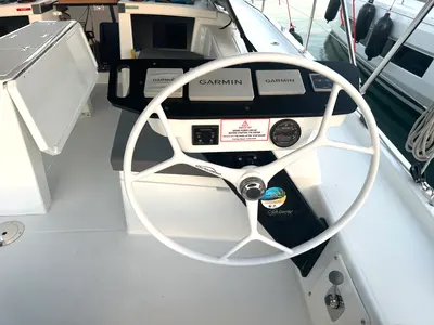 Cockpit of Ismini, a Dufour 41 sailboat at Kos, Greece
