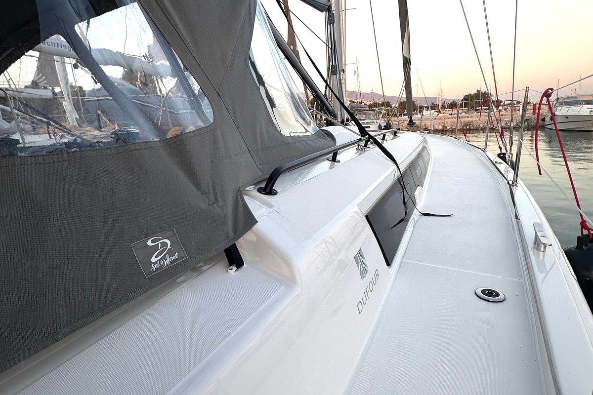 Deck of Ismini, a Dufour 41 sailboat at Kos, Greece