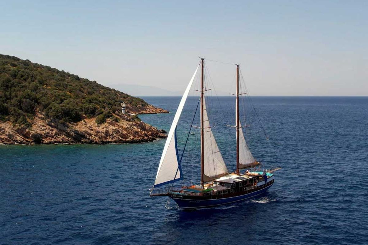 Exterior view of Grande Lale, a Gulet Gulet gulet at Bodrum, Turkey