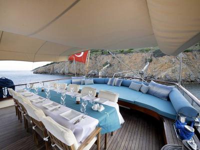 Deck of Grande Lale, a Gulet Gulet gulet at Bodrum, Turkey