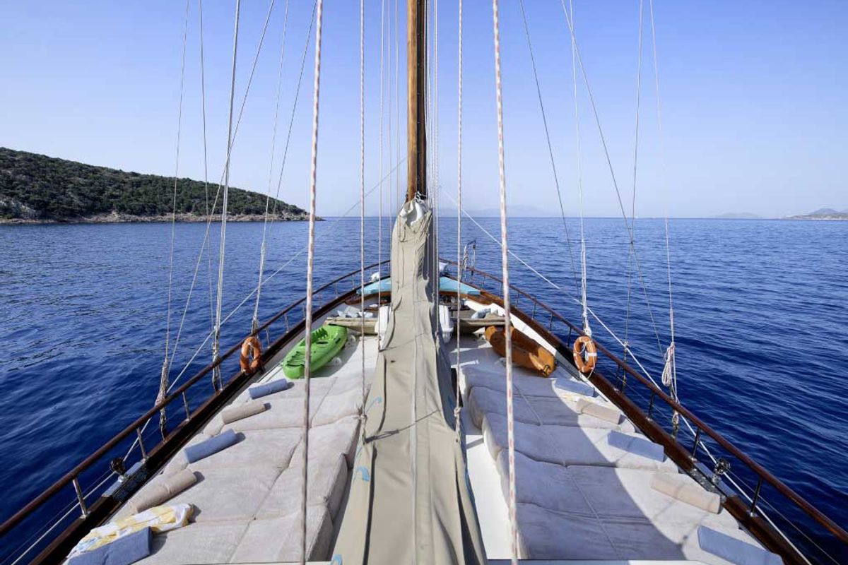 Deck of Grande Lale, a Gulet Gulet gulet at Bodrum, Turkey