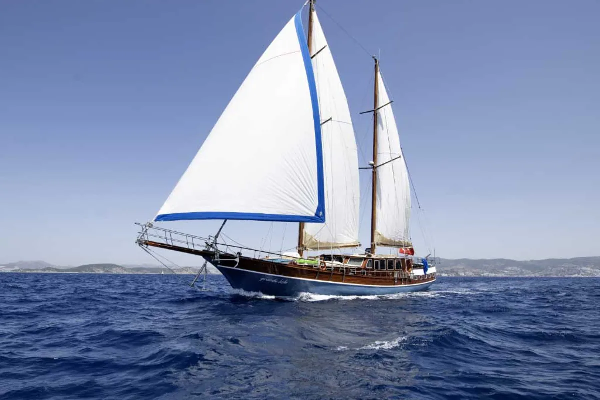 Exterior view of Grande Lale, a Gulet Gulet gulet at Bodrum, Turkey