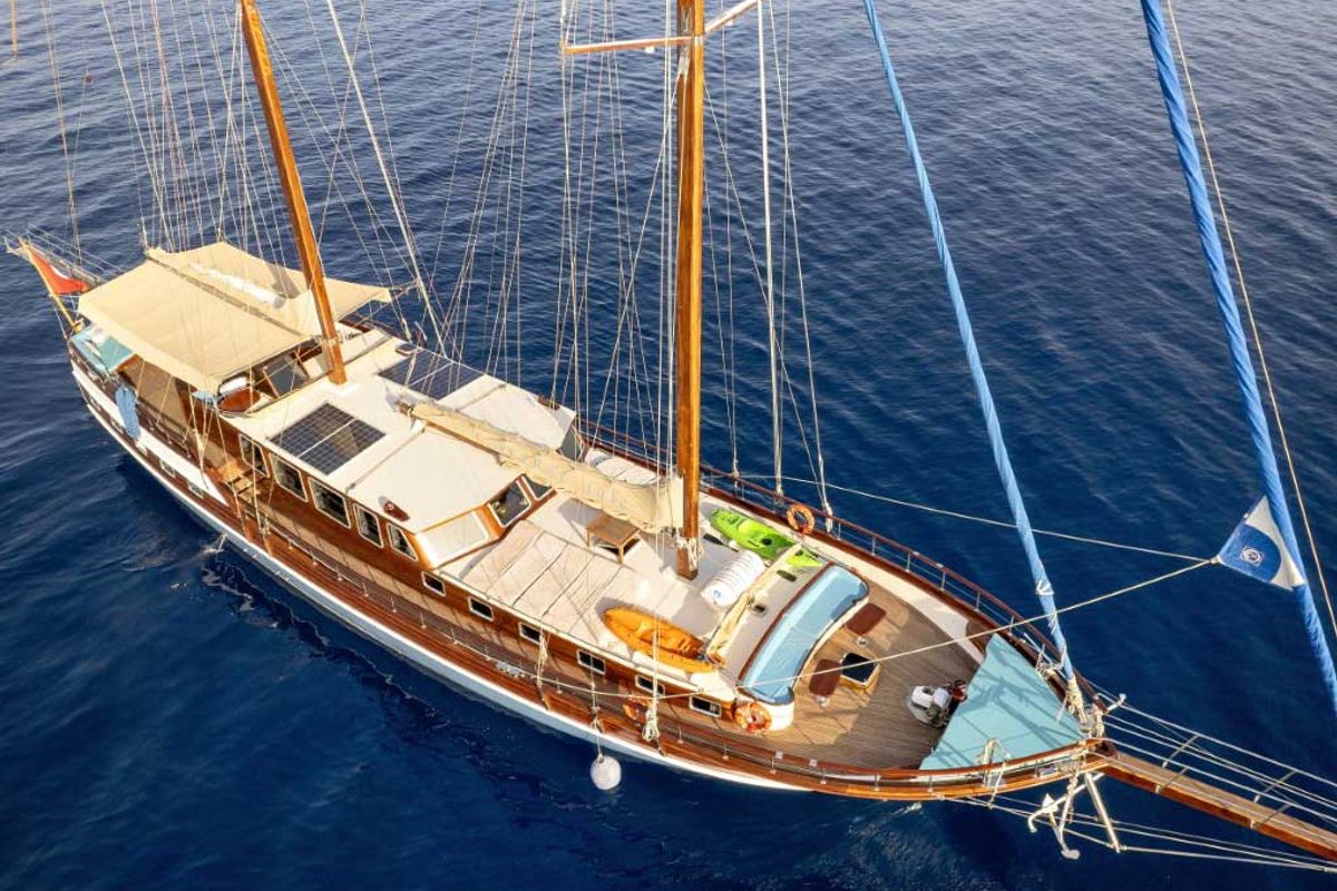 Exterior view of Grande Lale, a Gulet Gulet gulet at Bodrum, Turkey