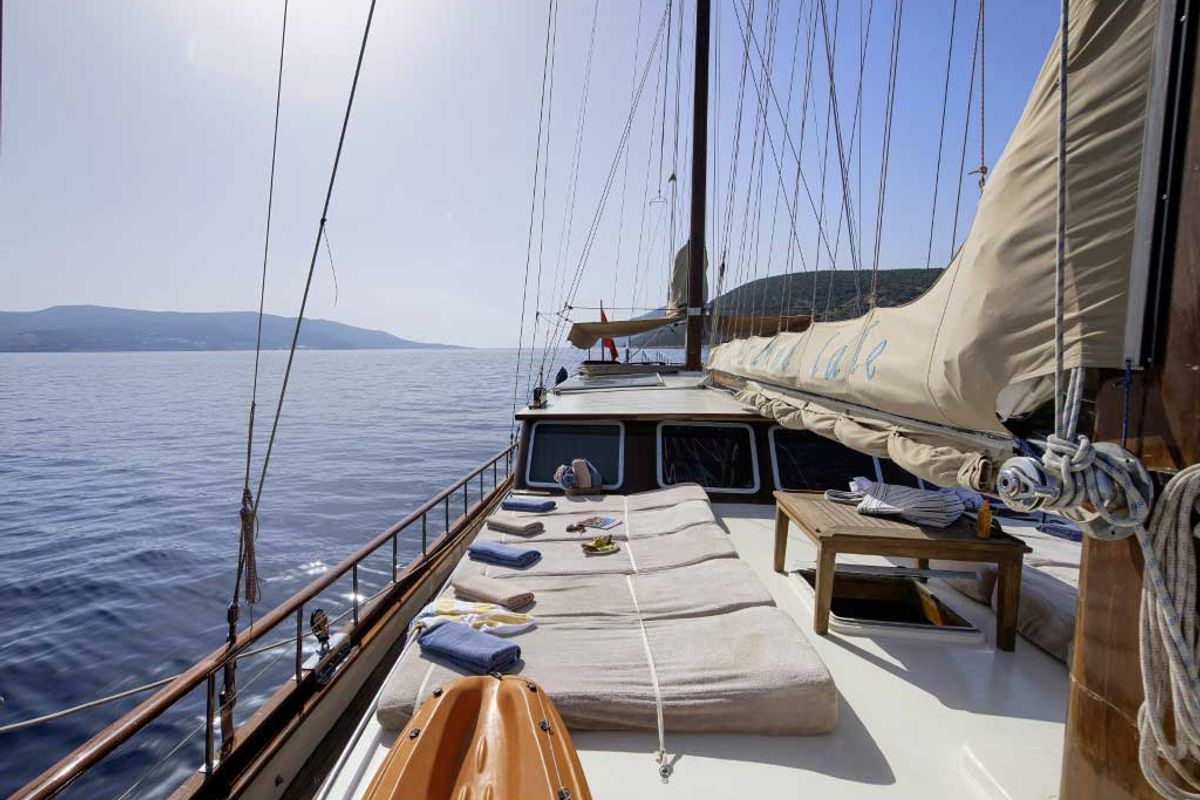Deck of Grande Lale, a Gulet Gulet gulet at Bodrum, Turkey