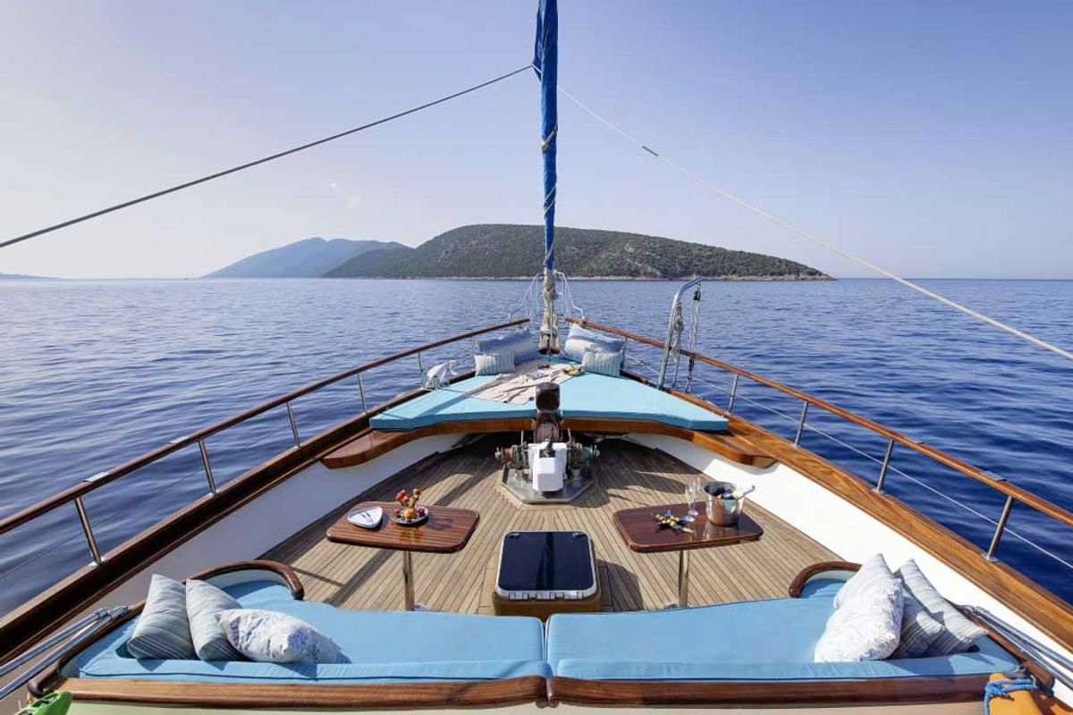 Deck of Grande Lale, a Gulet Gulet gulet at Bodrum, Turkey