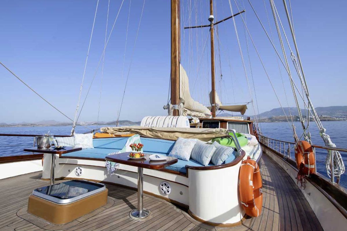 Deck of Grande Lale, a Gulet Gulet gulet at Bodrum, Turkey