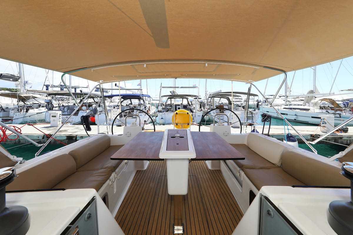 Cockpit of 4 You, a Dufour 460 GL sailboat at Grad Vodice, Croatia
