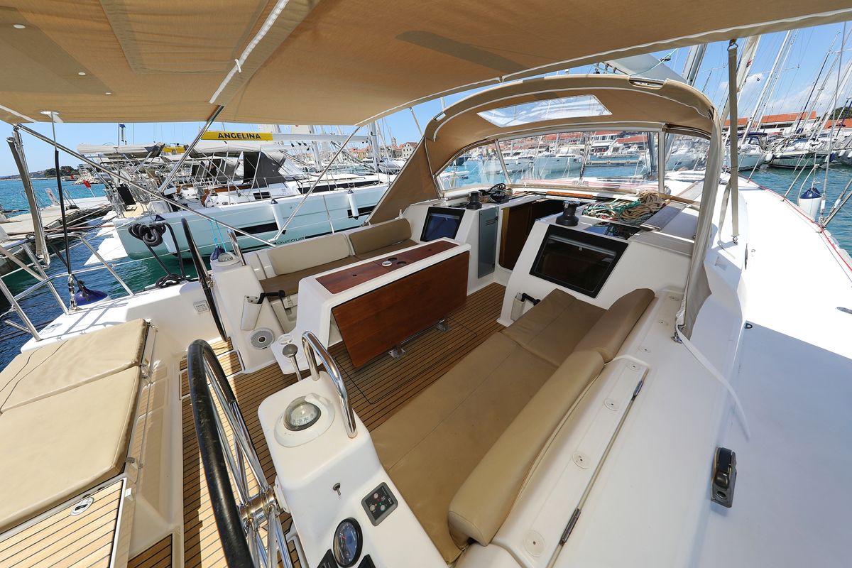 Cockpit of 4 You, a Dufour 460 GL sailboat at Grad Vodice, Croatia
